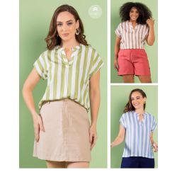 Fajos | Blusa Listrada Manga Curta