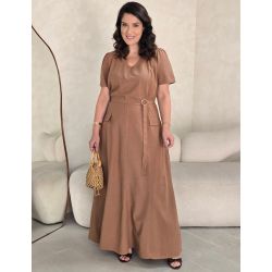 Dona Charme | Vestido Longo Viscose Marrom