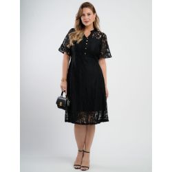Dona Charme | Vestido Midi Renda Preto