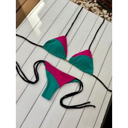 Logata | Conjunto de Biquíni Clara Verde com rosa