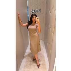 Imperio By Titanium |Vestido Reto de Viscolinho com Botões Collor Caque