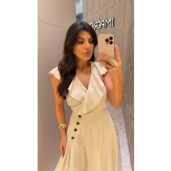 Imperio By Titanium | Blusa de Viscolinho com Transpasse e Babados Collor Caque