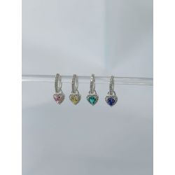 Jaqueline Bueno | Brinco de Argolas com Pingente de Coração em Prata Cravejado