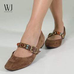 WJ ACESSÓRIOS - Sapatilha de couro camurça