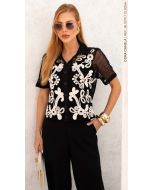 Cora Canela | Camisa Malha Tela Preto-Natural