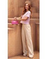 Cora Canela | T-shirt Viscolycra Rosa com Amarelo