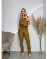 Pérola Rara | Calça alfaiataria caqui com recorte