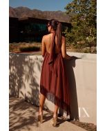 Luxo | Vestido Assimétrico c/ Franjas Catarina Marrom 