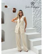 Julia Rodrigues | Calça Risca De Giz Reta C/ Linho 