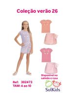 Sul Kids | Conjunto Alakazoo Blusa borboleta Shorts saia quadriculado