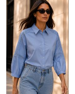 La Portt | Camisa Feminina em Algod&atilde;o com detalhes em rendas