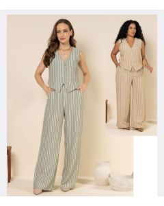 Fajos | Conujnto de Colete e Cal&ccedil;a Pantalona Crepe Listrado