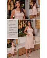 Dumene | Vestido Alça Listrado Bege