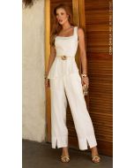 Cora Canela | Calça Viscose Dubai Off White fenda na Barra