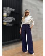 Julia Rodrigues | Calça Wide Leg Azul Marinho
