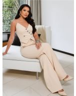 Maria Dondoca | Conjunto Colete Assimétrico Moletinho Bege
