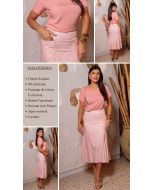 Dumene | Saia Listrada Pregas Rosa