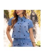 Imperio By Titanium | Camisa Cropped Jeans com Bordado de Póa
