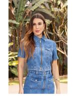 Imperio By Titanium | Camisa Jeans Cropped com Zíper