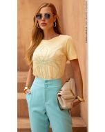 Cora Canela | T-shirt Viscolycra Amarelo-Azul
