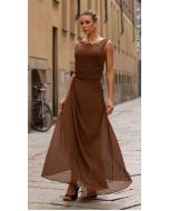 Cora Canela | Vestido Crepe Chiffon Marrom