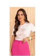 Imperio By Titanium | T-shirt Estampada Bordada com Pérolas