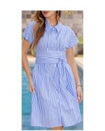 Imperio By Titanium | Vestido de Tricoline Listrado Azul