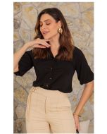 Dumene | Camisa Mangas Balonê Rayon Twill Preto