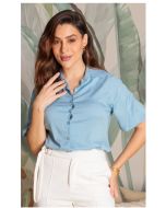 Dumene | Camisa Mangas Balonê Rayon Twill Azul