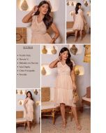 Dumene | Vestido Saia Dupla Godê Bege