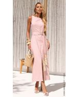 Cora Canela | Vestido Linho c/ Elastano Rosa Candy