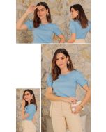 Dumene | Blusa Rolete nas Mangas Rayon Twill Azul