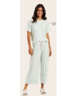 Recco | Pijama Blusa Manga Curta e Calça Pantacur de Viscose Listarda Rosa