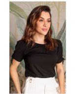 Dumene | Blusa Rolete nas Mangas Rayon Twill Preto