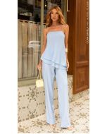 Cora Canela | Calça Linho s/ Elastano Azul