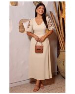 Dumene | Vestido com Mangas Bordadas Trigo