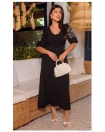 Dumene | Vestido com Mangas Bordadas Preto