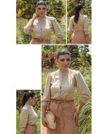 Dumene | Camisa Entremeio Viscose Rayon Slub Bege