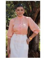 Dumene | Camisa Entremeio Viscose Rayon Slub Laranja