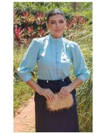 Dumene | Camisa Entremeio Viscose Rayon Slub Azul