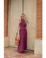 Le Rizz | Conjunto saia sereia com bolso cargo e blusa em linho e viscose Marsala