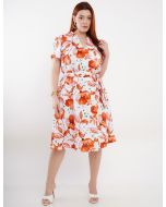 Dona Charme | Vestido Midi branco e laranja