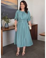 Dona Charme | Vestido Midi Crepe Azul
