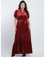 Dona Charme | Vestido longo Veludo c/ cinto