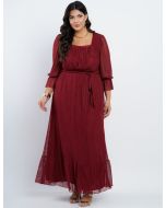 Dona Charme | Vestido Longo Tule gola quadrada Vermelho