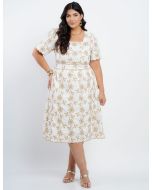 Dona Charme | Vestido Curto Linho Misto Bege