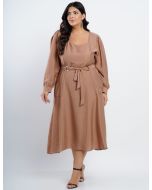 Dona Charme | Vestido Midi Crepe Bege