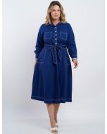 Dona Charme | Vestido Midi Linho Azul Escuro