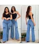 Golstt | Calça Wide Leg Cargo Delave