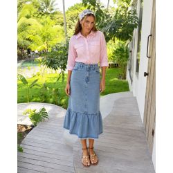 LA PORTT - SAIA MIDI EM JEANS 